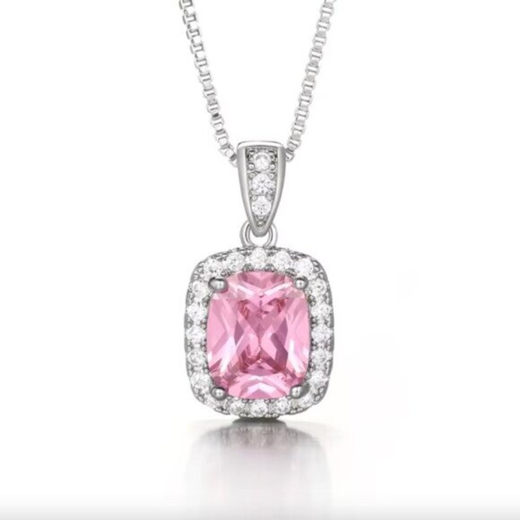 NEW 925 Sterling Silver Pink Sapphire Diamond Necklace - Picture 4 of 4